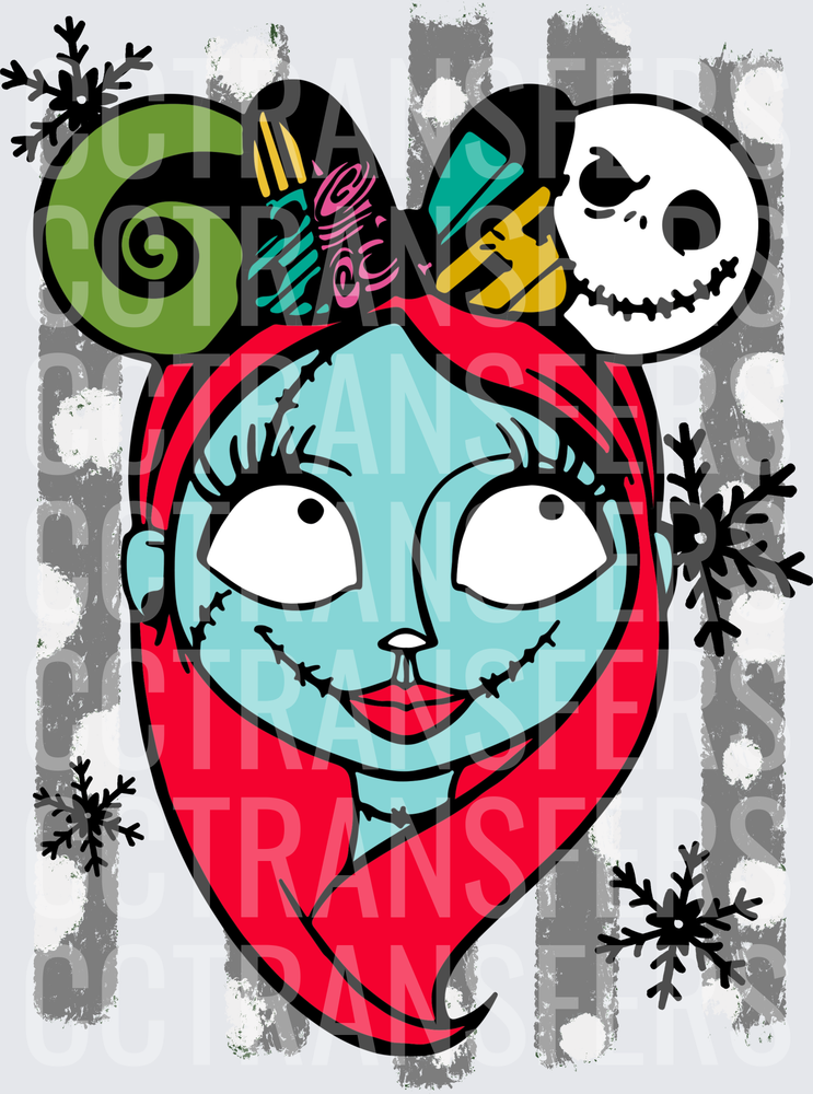 Stitched Rag Doll Girl Mouse Ears Skull Holiday (DTF)