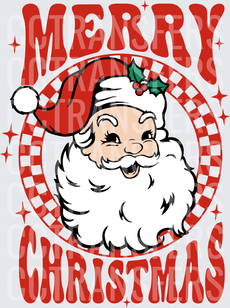 Merry Christmas Retro Winking Santa Checkered Circle (DTF)