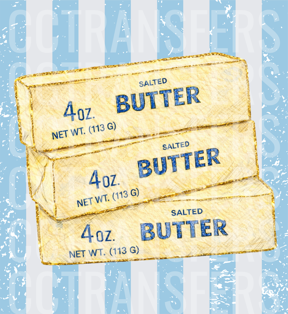 Stacked Salted Butter 4oz Gold Glitter Blue Stripe (DTF)