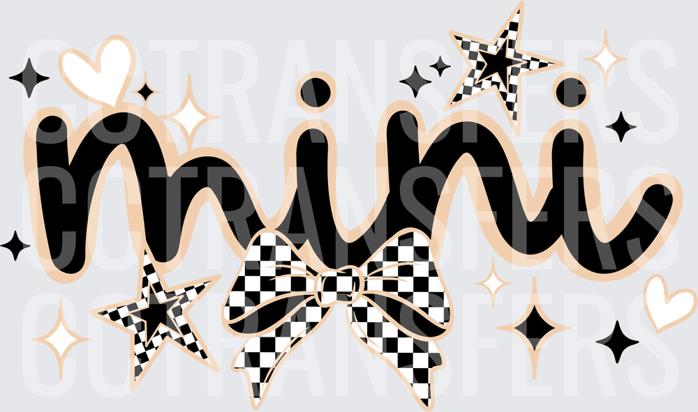 Mini Checkered Bow Stars Sparkle Hearts Script (DTF)