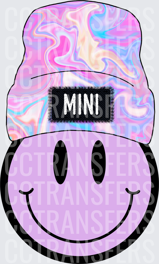 Holographic Iridescent Beanie Mini Smiley Face (DTF)