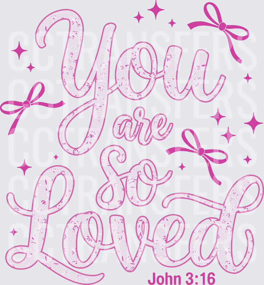You Are So Loved John 3:16 Pink Bow Sparkle Script (DTF)