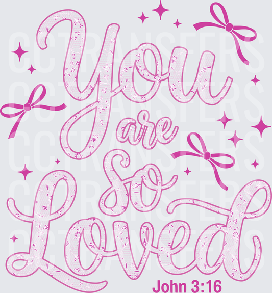 You Are So Loved John 3:16 Pink Bow Sparkle Script (DTF)