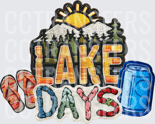 Lake Days Embroidered Patch Style Sun Mountains Pine Trees (DTF)