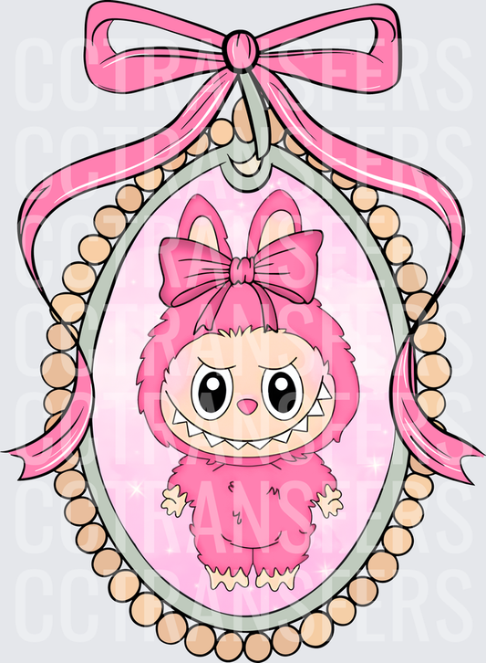 Cute Pink Fuzzy Monster Cameo Locket with Bow (DTF)