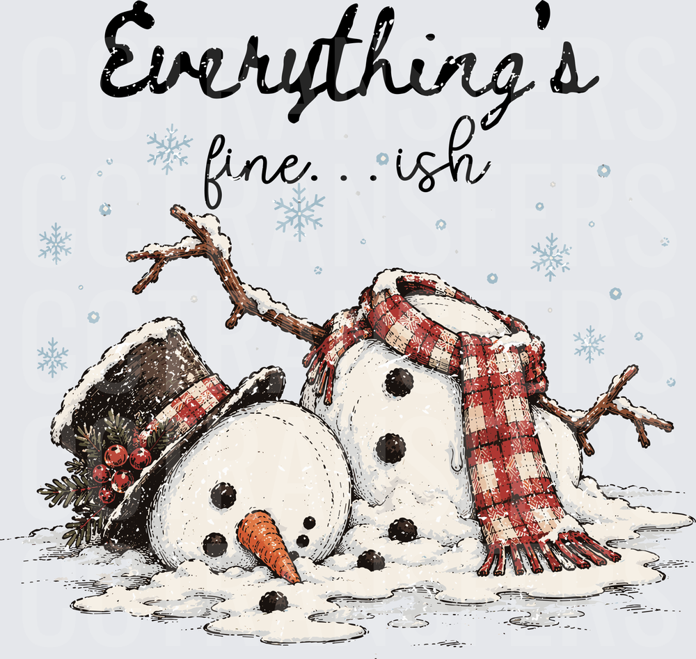 Everything's Fine Ish Melting Snowman Plaid Scarf (DTF)