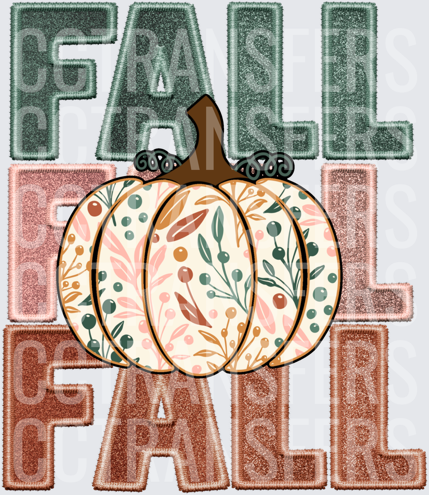 Triple Stacked Fall Text Floral Pumpkin Applique (DTF)