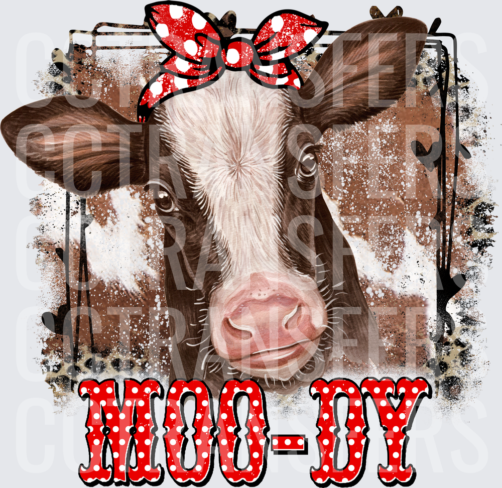 Moo-Dy Cow with Red Polka Dot Bow Grunge (DTF)