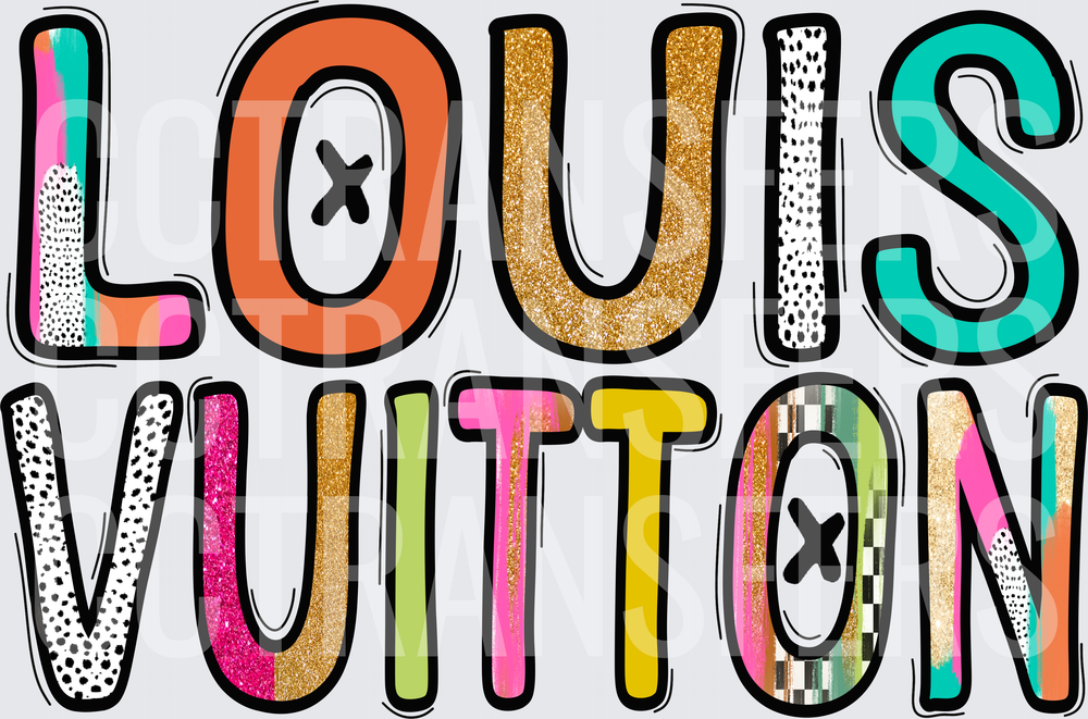 Colorful Doodle Font Louis Vuitton Patterned Letters (DTF)