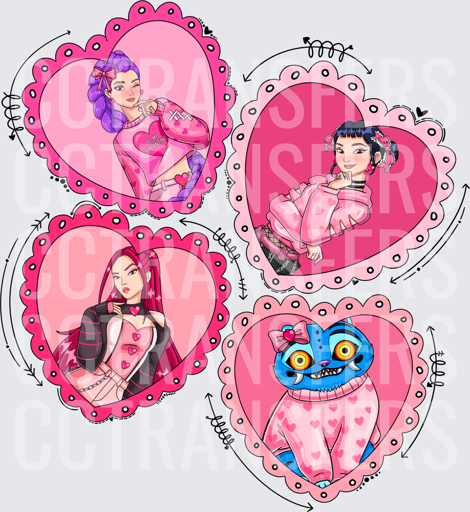 Valentine Heart Frames Punk Girls & Monster Cat (DTF)