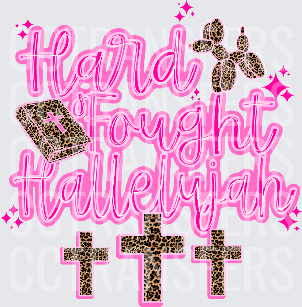 Hard Fought Hallelujah Leopard Print Pink Cross Bible (DTF)