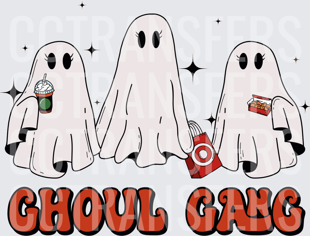 Ghoul Gang Halloween Ghosts Shopping Coffee Chicken (DTF)