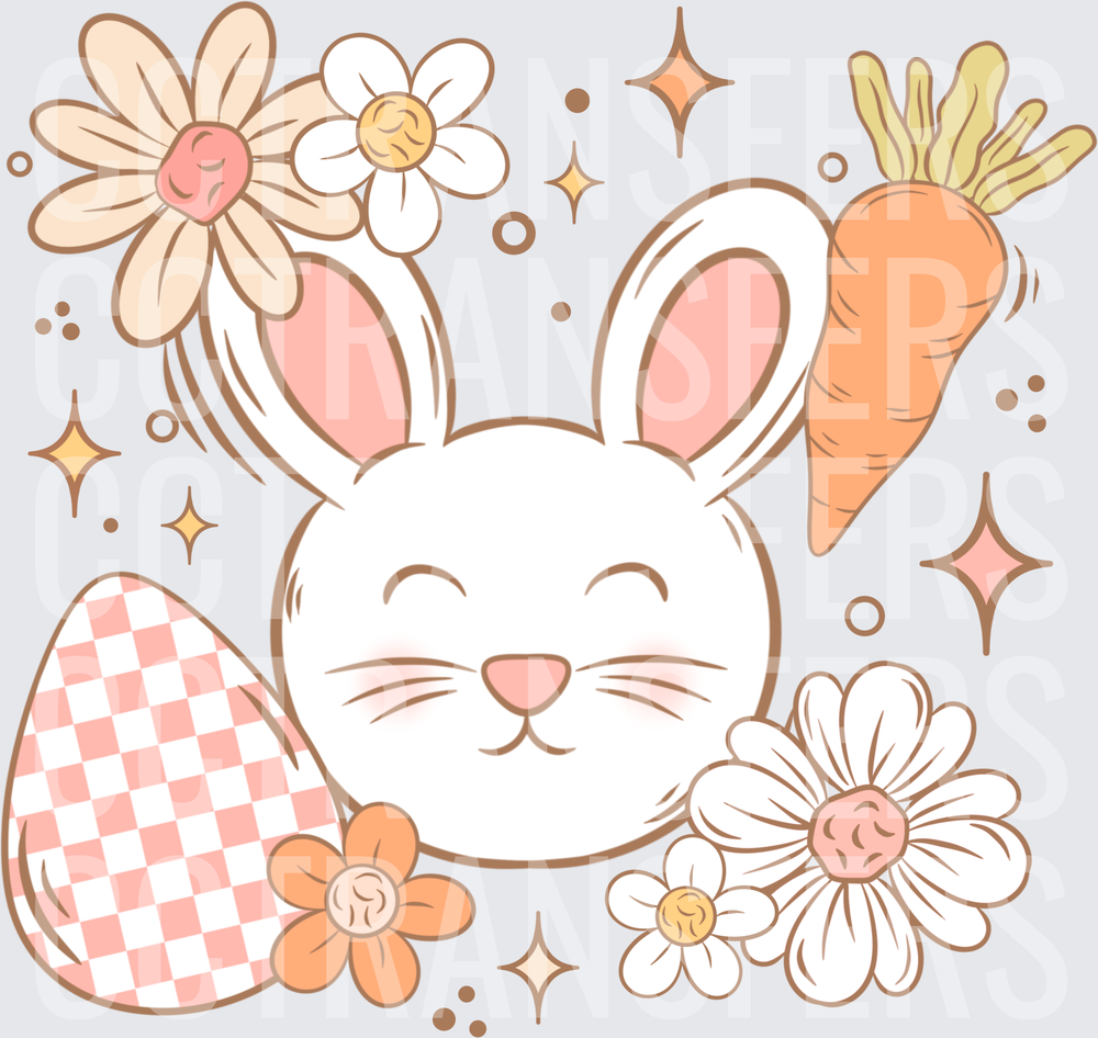 Cute Easter Bunny Floral Carrot Checkered Egg Boho (DTF)