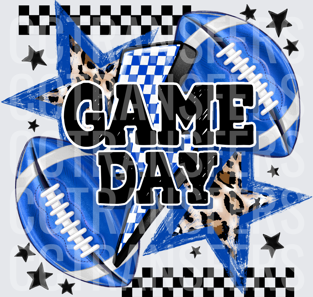 Game Day Blue Football Stars Leopard Checkered (DTF)