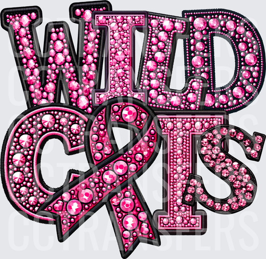 Wild Cats Pink Rhinestone Bling Awareness Ribbon (DTF)