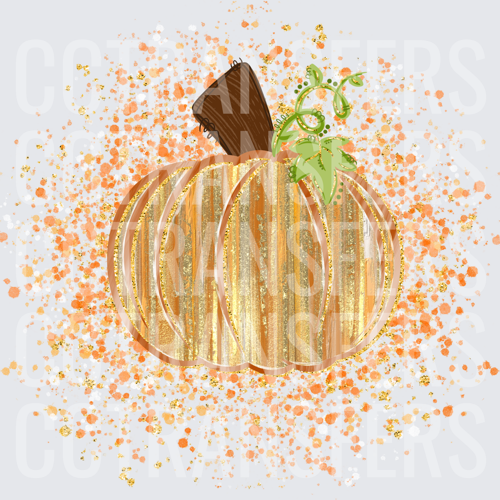 Gold Glitter Pumpkin with Green Vine Splatter (DTF)