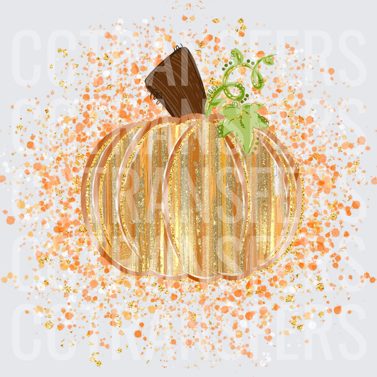 Gold Glitter Pumpkin with Green Vine Splatter (DTF)
