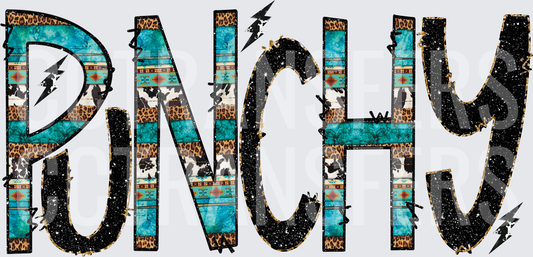 Punchy Western Leopard Aztec Turquoise Bolt Word Art (DTF)