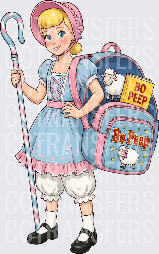 Bo Peep Shepherdess with Crook and Sheep Backpack (DTF)