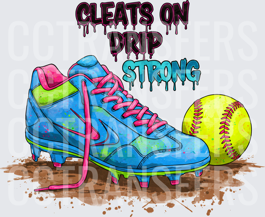 Cleats On Drip Strong Softball Cleat Design (DTF)