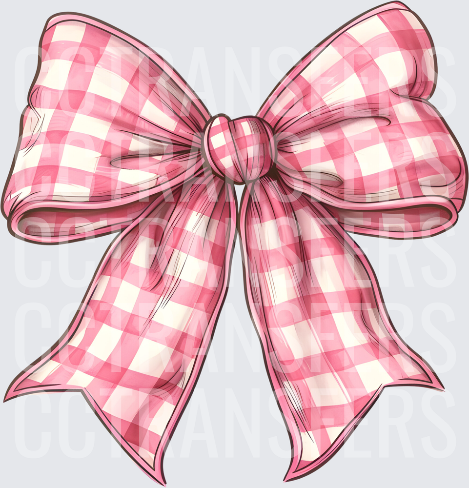 Pink Gingham Plaid Ribbon Bow (DTF)