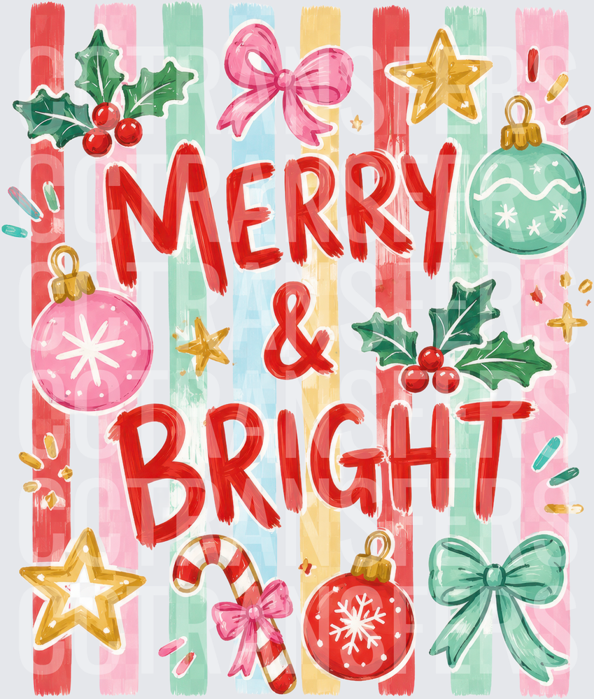 Merry & Bright Colorful Striped Holiday Christmas (DTF)