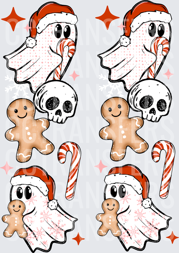 Spooky Christmas Ghost Skull Gingerbread Gang Sheet (DTF)