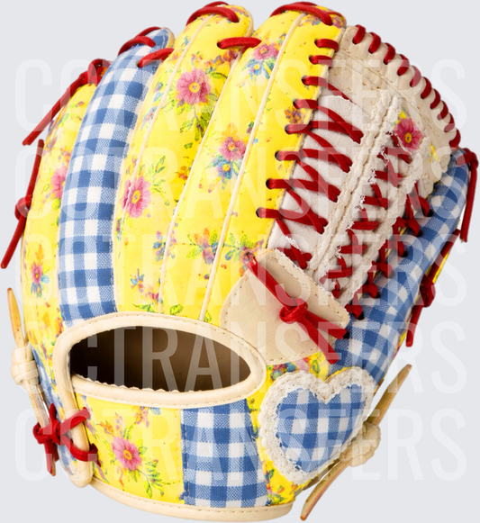 Floral Yellow Gingham Blue Patchwork Baseball Glove (DTF)