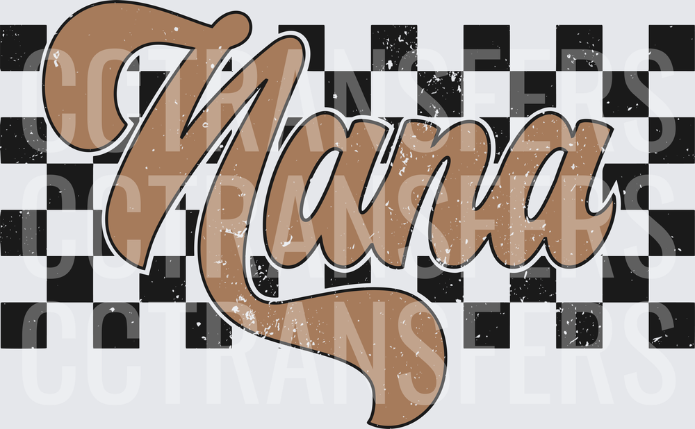 Retro Groovy Nana Script Black Checkered Distressed (DTF)