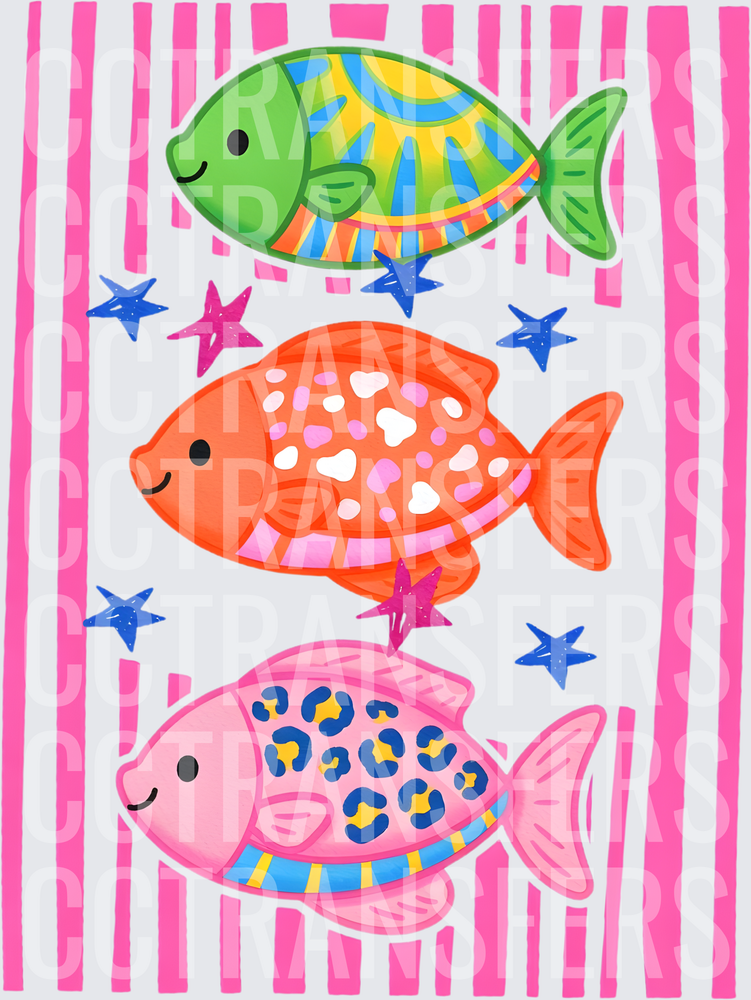Colorful Patterned Fish Trio with Stars and Stripes (DTF)