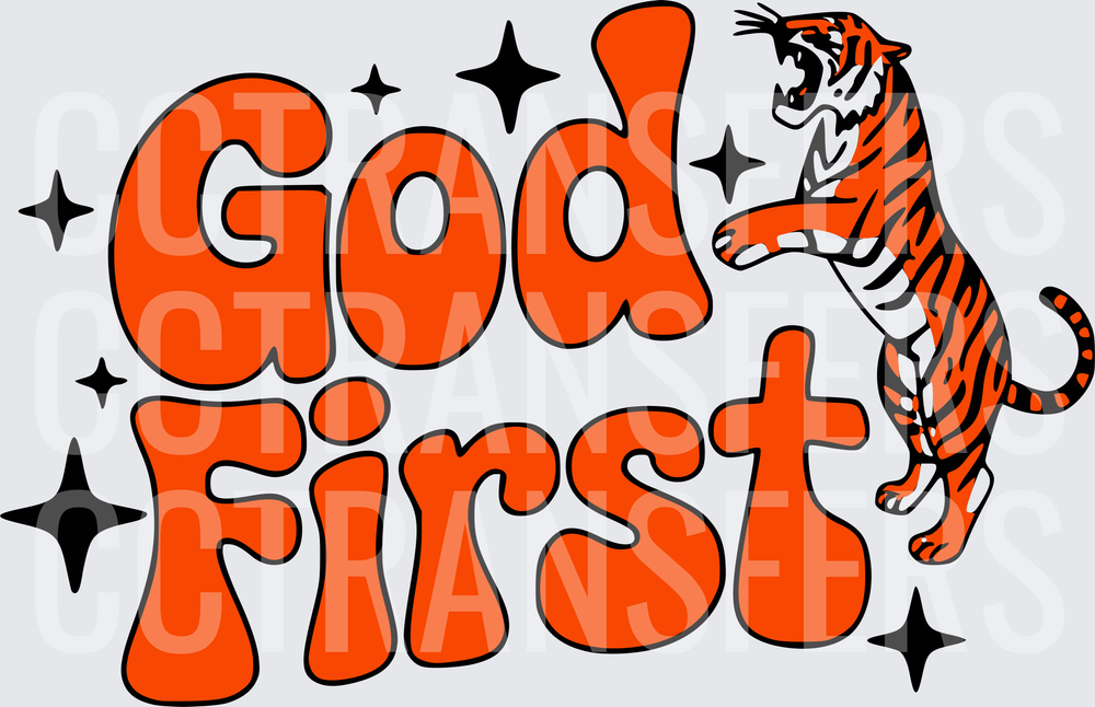 God First Roaring Tiger Retro Bubble Letter Design (DTF)