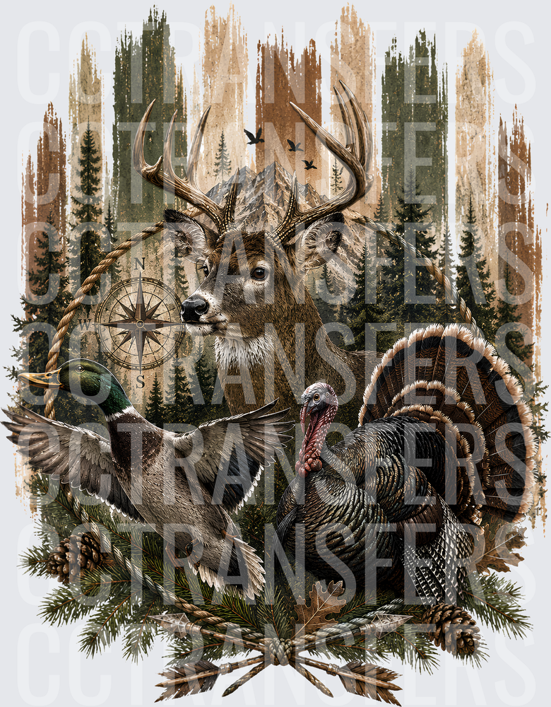 Whitetail Buck Mallard Duck Wild Turkey Hunting Compass (DTF)