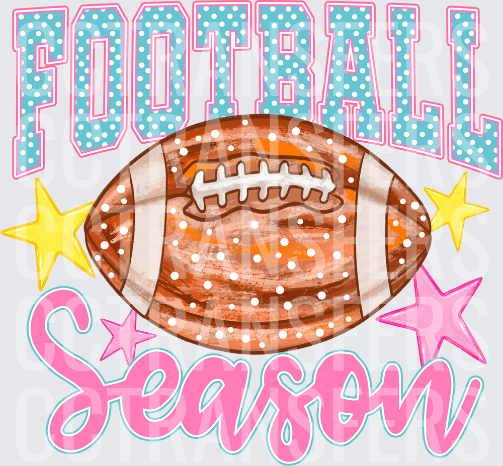 Football Season Polka Dot Ball Pink Stars Graphic (DTF)