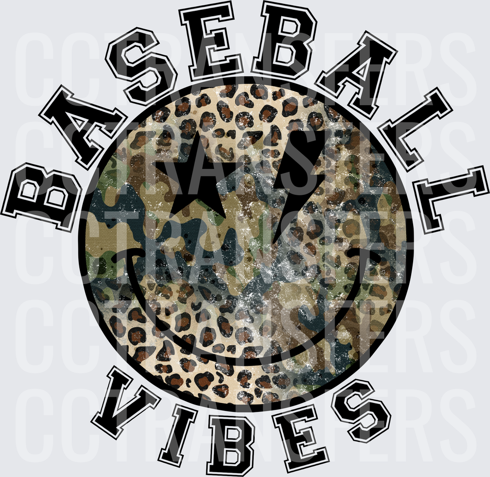 Baseball Vibes Camo Leopard Smiley Face Star Lightning (DTF)