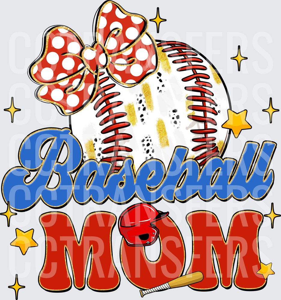 Baseball Mom Distressed Ball Red Polka Dot Bow Helmet Bat (DTF)