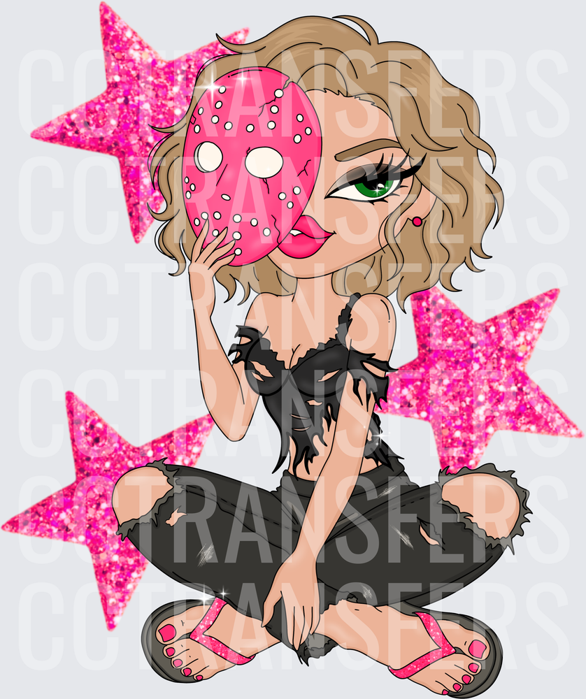 Glam Girl Pink Hockey Mask Glitter Stars (DTF)