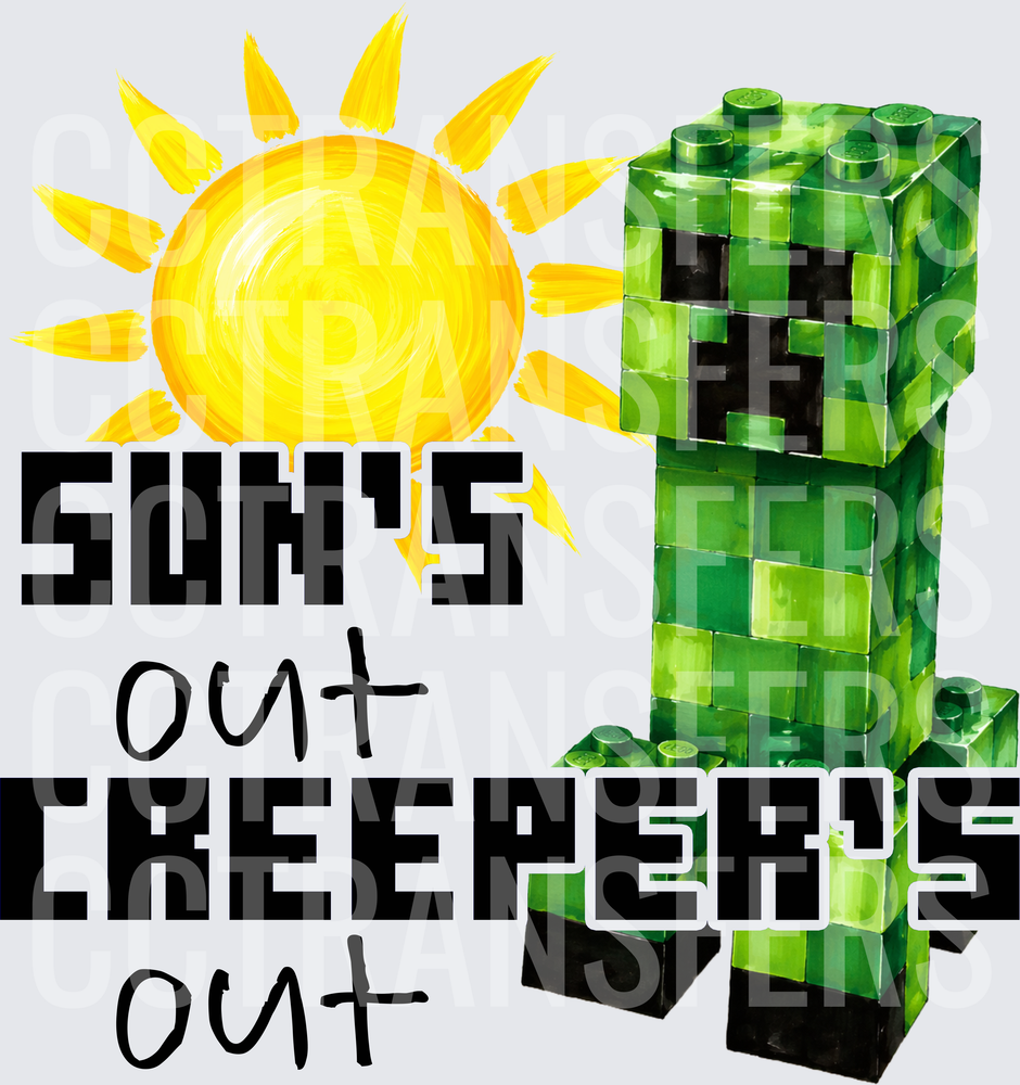 Sun's Out Creeper's Out Green Block Monster Summer (DTF)