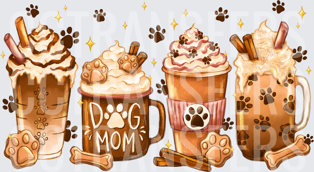 Dog Mom Paw Print Coffee Drinks with Treats (DTF)