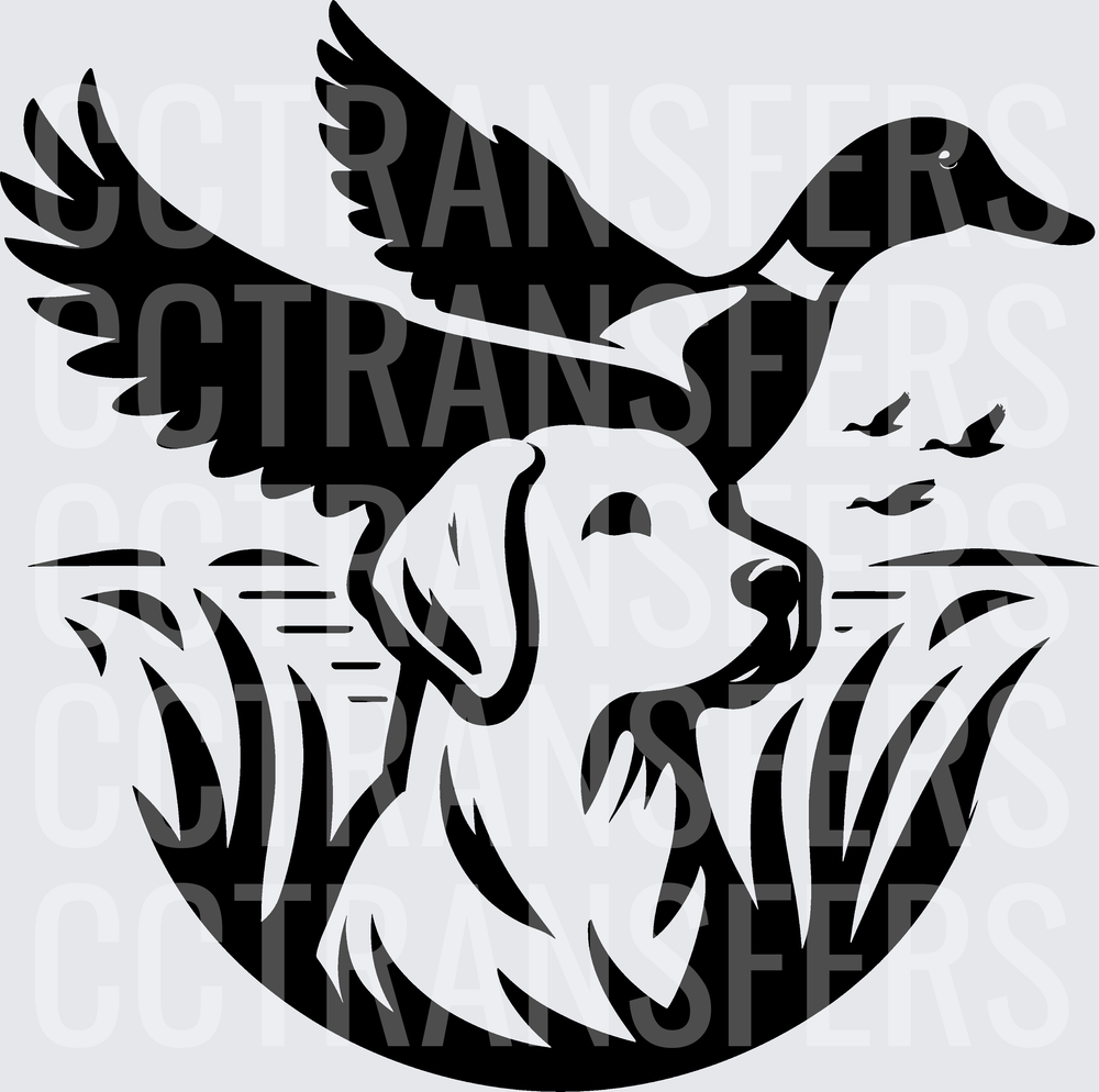 Black & White Labrador Duck Hunting Marsh Scene (DTF)