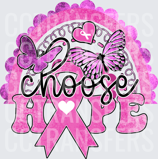 Choose Hope Breast Cancer Awareness Pink Ribbon Butterflies (DTF)