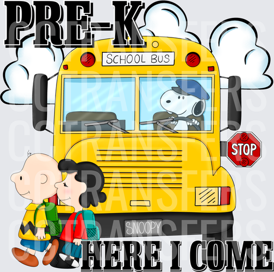 Pre-K Here I Come Peanuts Gang School Bus DTF