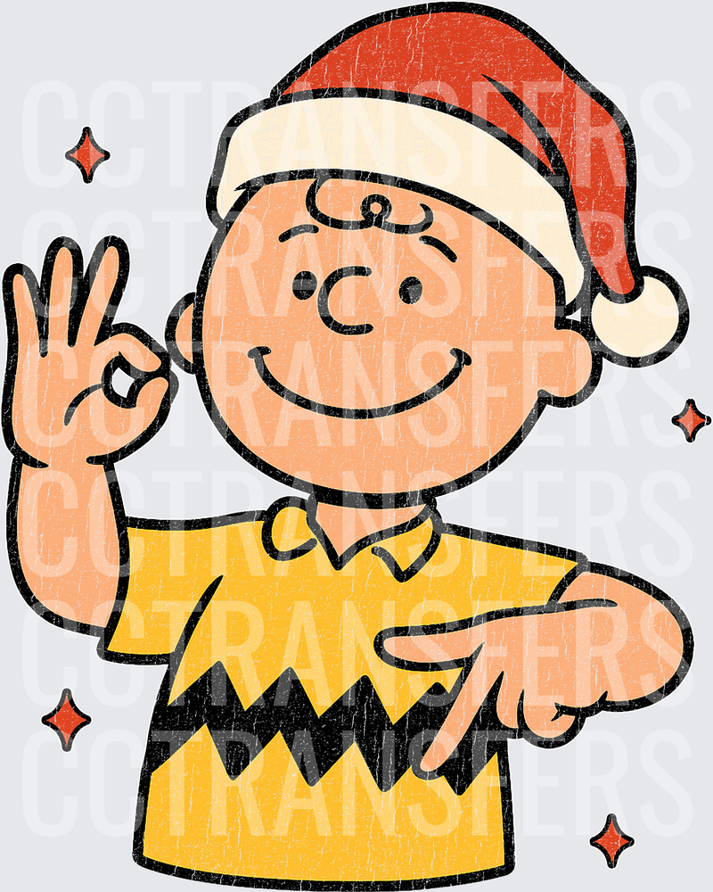 Charlie Brown Santa Hat OK Gesture Christmas Sparkles (DTF)
