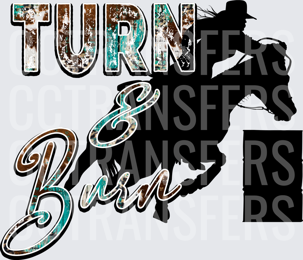 Turn & Burn Barrel Racer Cowgirl Silhouette (DTF)