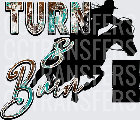 Turn & Burn Barrel Racer Cowgirl Silhouette (DTF)