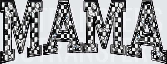 Mama Black White Checkered Rhinestone Varsity Letters (DTF)