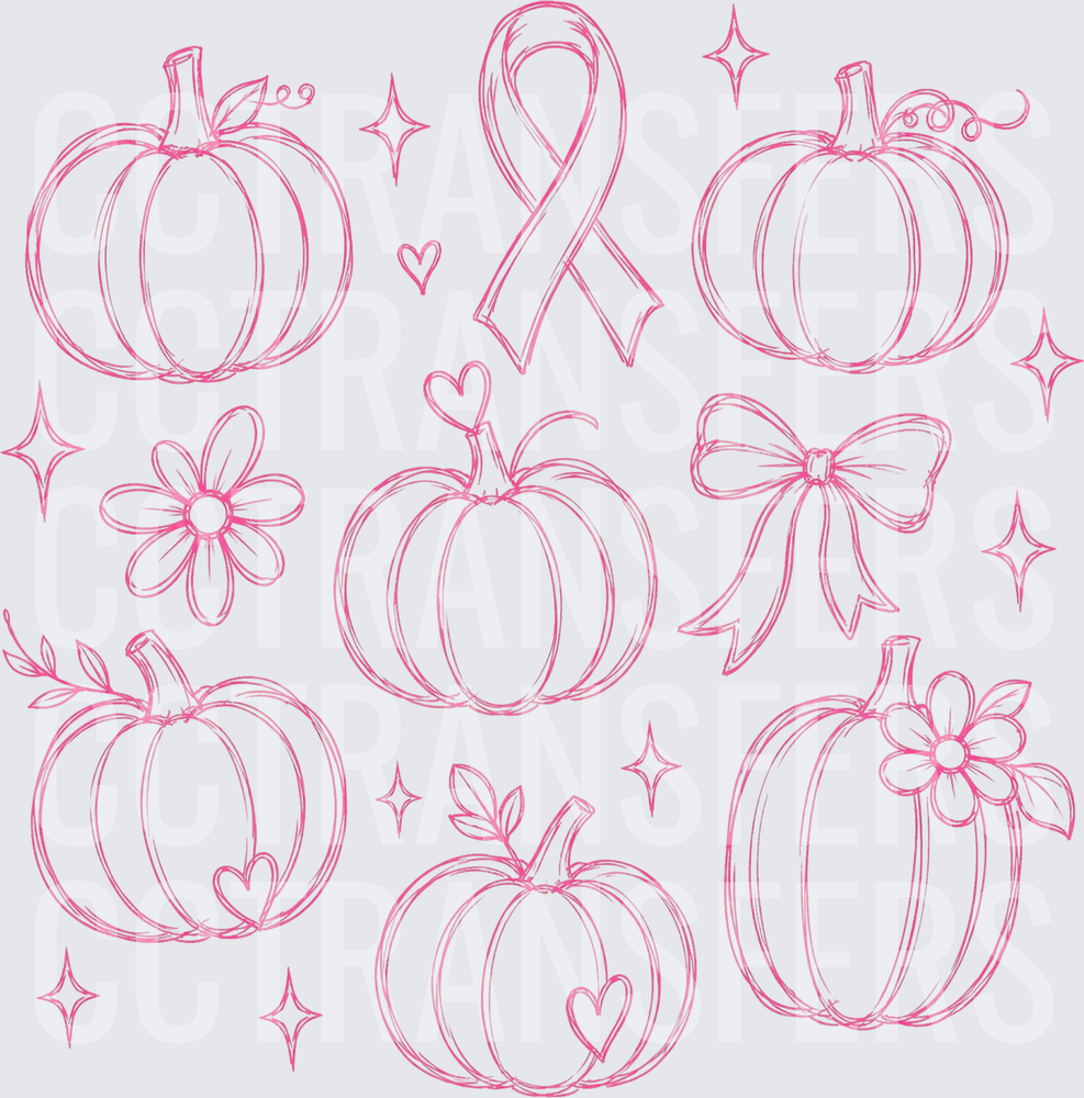 Pink Sketch Pumpkins Breast Cancer Awareness Ribbon Bundle (DTF)
