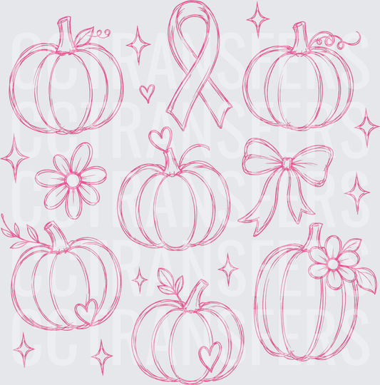 Pink Sketch Pumpkins Breast Cancer Awareness Ribbon Bundle (DTF)