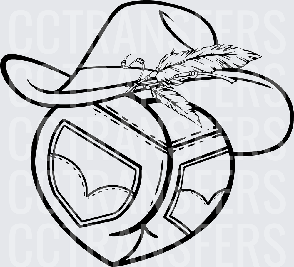 Turtle Shell Cowboy Hat Feather Western Black Line Art (DTF)