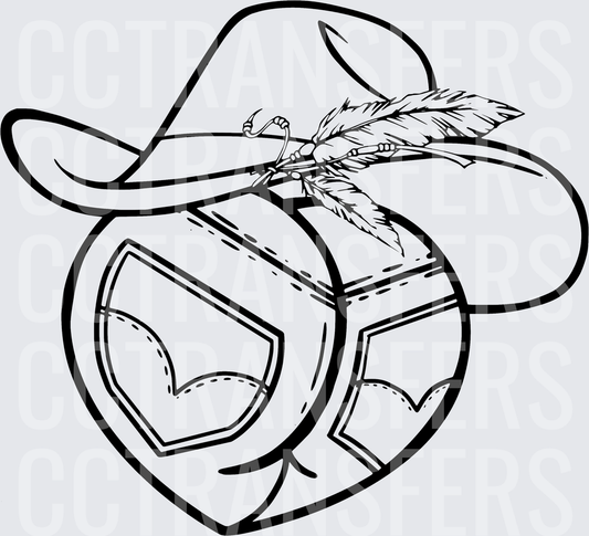 Turtle Shell Cowboy Hat Feather Western Black Line Art (DTF)