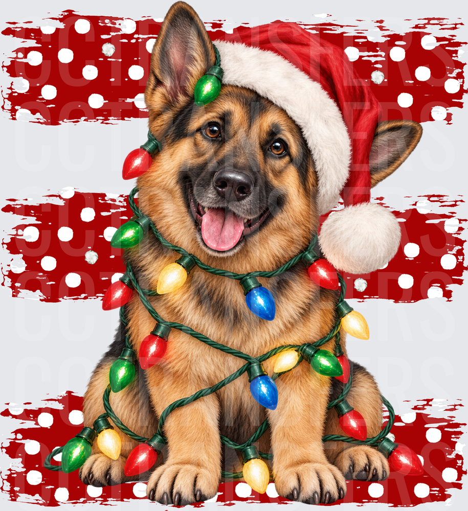 Festive German Shepherd Santa Hat Christmas Lights (DTF)